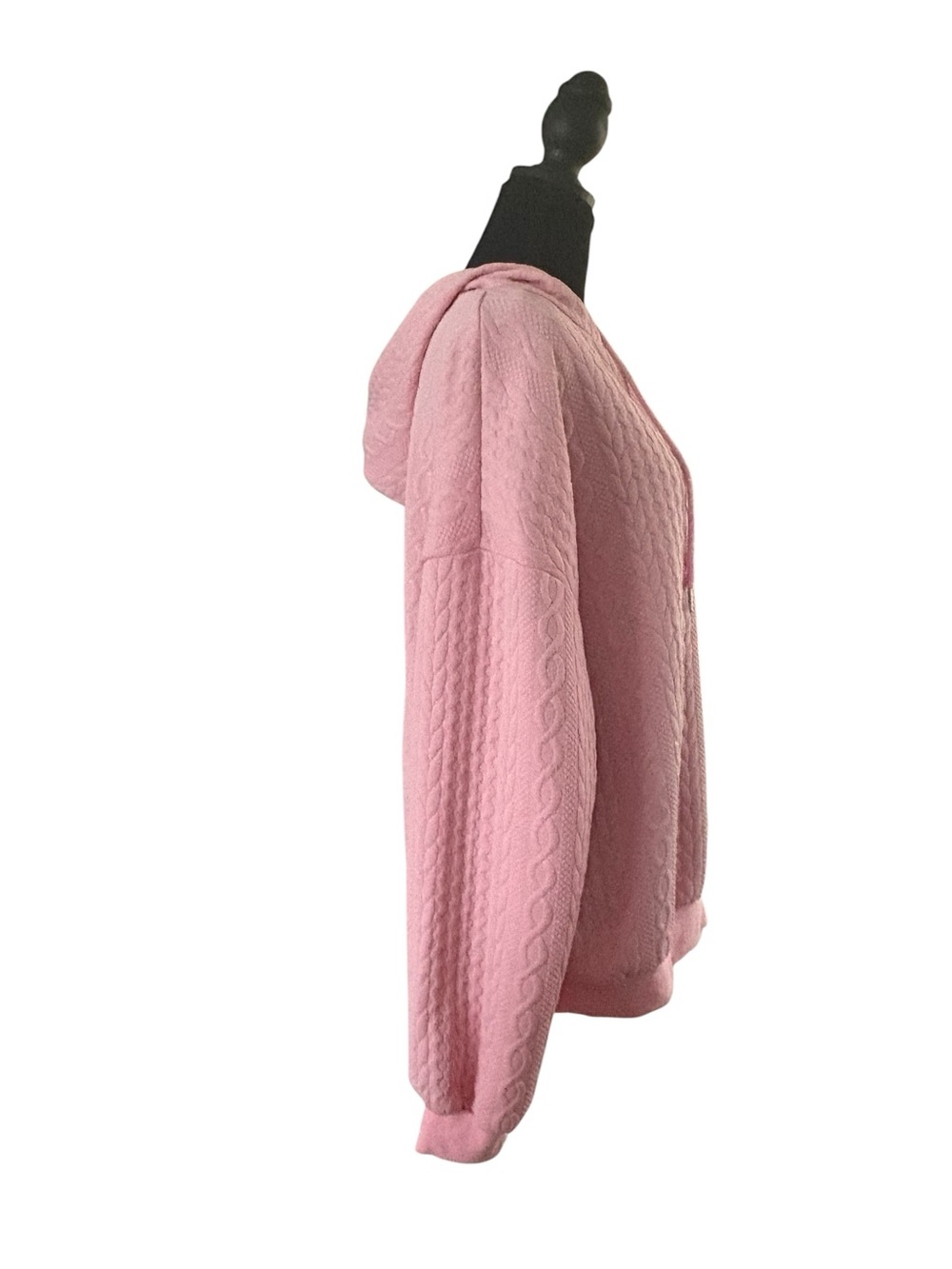 SHEIN Pastel Pink Cable Knit Half-Zip Hoodie Sweatshirt - Picture 5 of 7